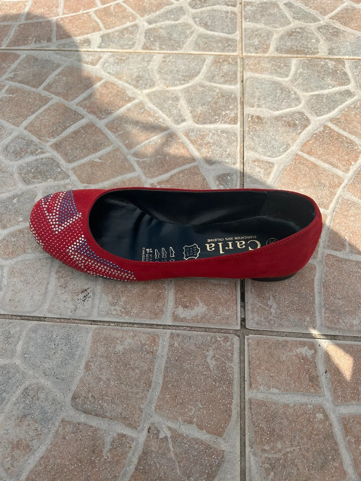 Ballerines vermelhas 36 couro com padrão de bandeira inglesa  novas – photo 8